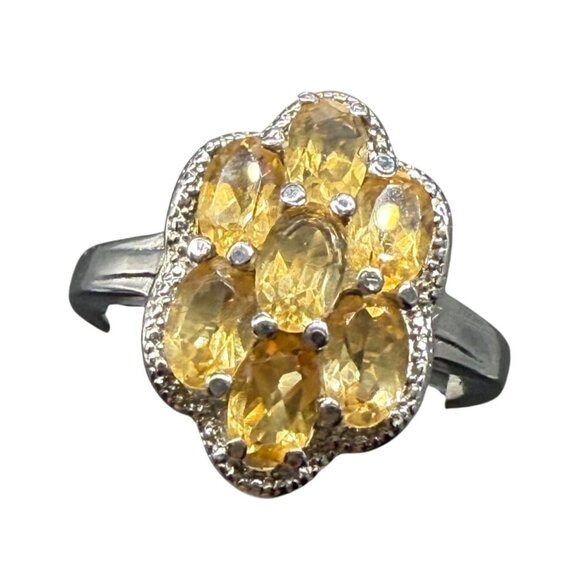 Cluster of Citrine Gemstones in Silver toned Stainless Street Ring Size 10 - Picture 2 of 5